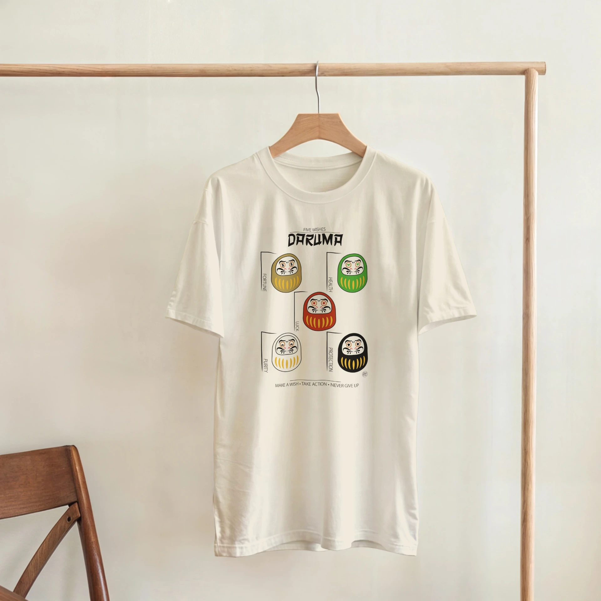 Five Wishes Daruma | T-shirt japonais porte-bonheur