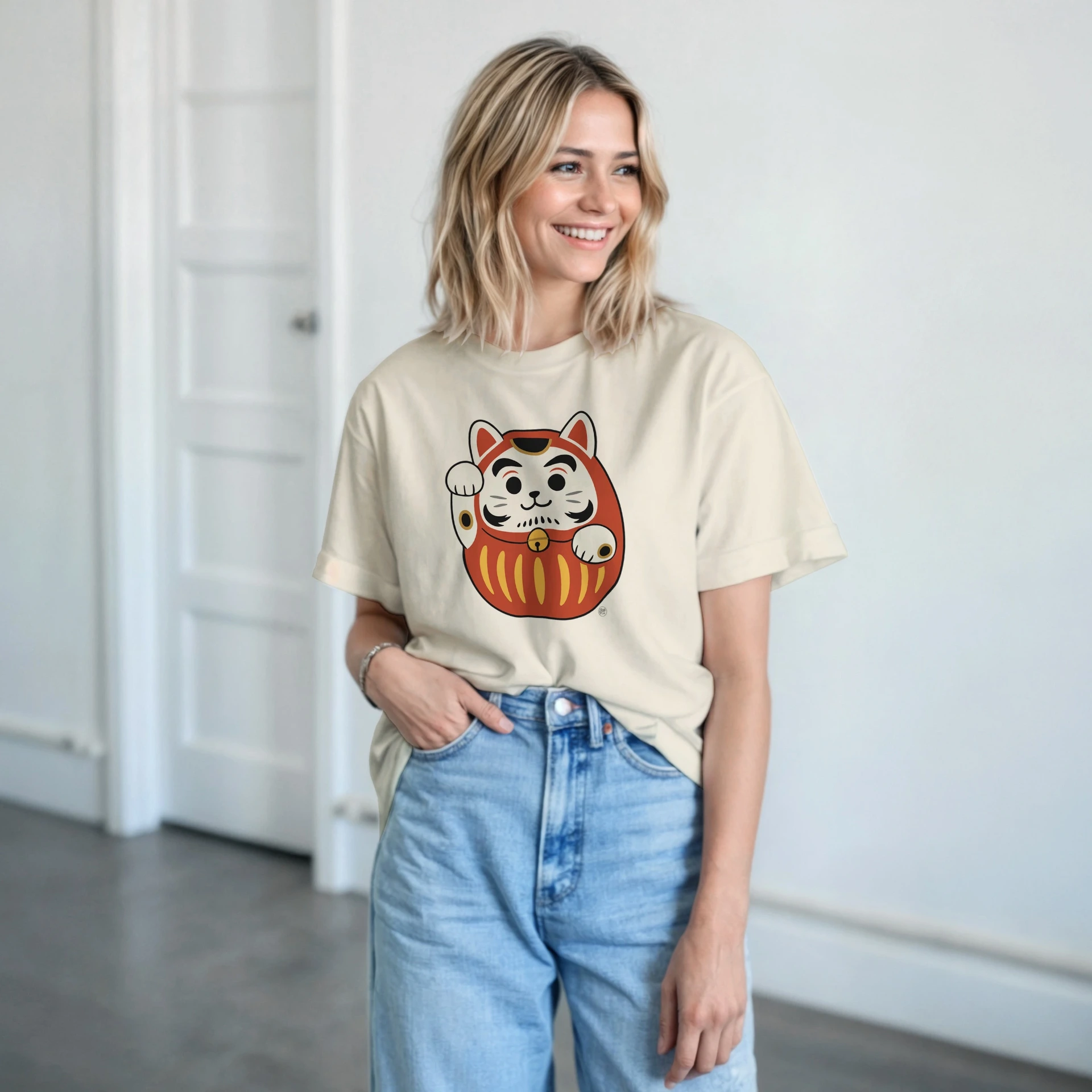 Lucky Daruma Cat | T-shirt japonais porte-bonheur